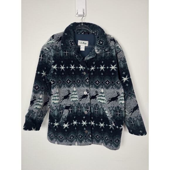 Vintage LL Bean Jacket Fleece Deep Pile Blue Reindeer USA Made 90s M - Picture 11 of 13